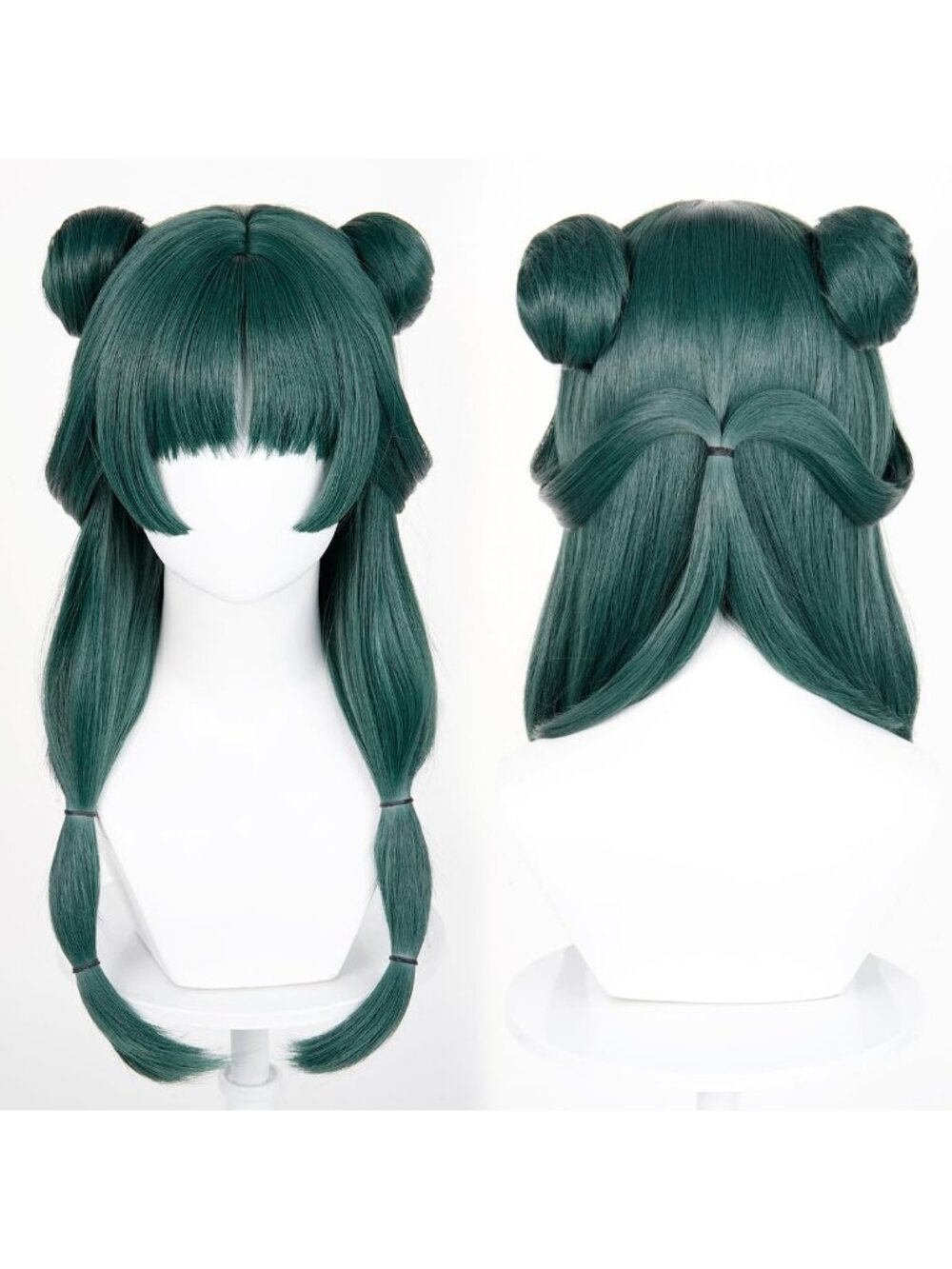 Women's Dark Green Buns Heat Resistant Synthetic Fiber Long Straight Ombre Wigs